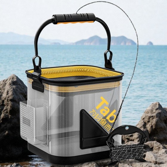 Tab Transparent Collapsible Fishing Bucket | High-Visibility Live Fish & Water Bucket